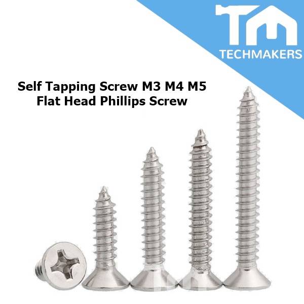 M3 M4 M5 CSK Self Tapping Screw 304 Stainless Steel 650mm Flat Head