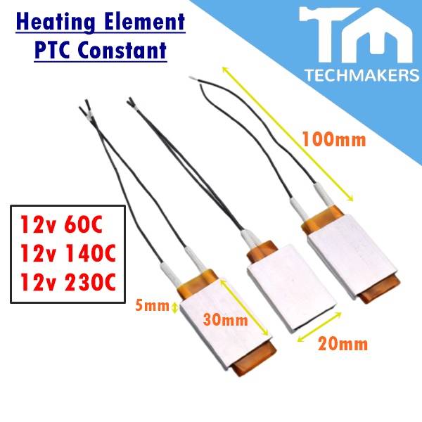 12V Miniature Heating Element PTC Constant Temperature Heater Heat 60℃(8W) 140℃(12W) 230℃(40W