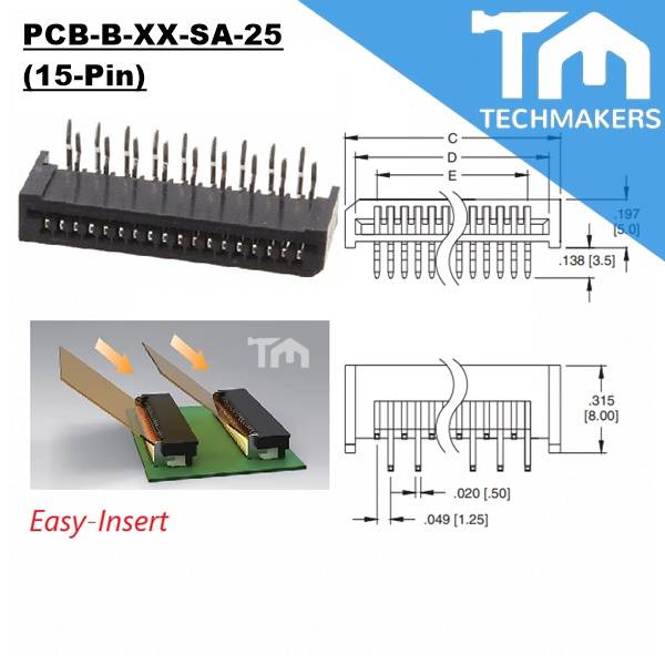 Adam Tech PCB-B-XX-SA-25 (15-Pins) LIF Flex Circuit Connector Flexible ...