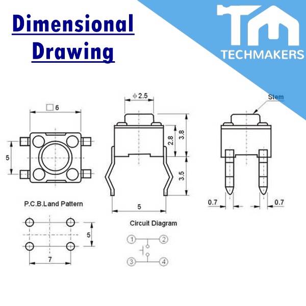 1pc of 5/ 8/ 10/ 15mm 4Pin Tact/Reset Switch (6x6) Momentary Tactile