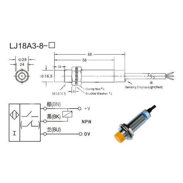 Sensore Induttivo LJ18A3-8-Z/BX – NPN 2/3 Fili DC 6-36V – Rilevatore Metalli M12