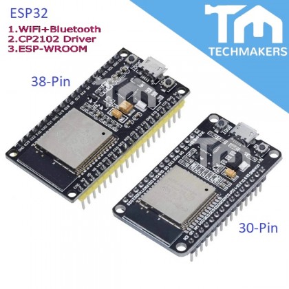 3 Stuks ESP32 NodeMCU Development Board – 38-pins, WiFi + Bluetooth, WROOM 32, CP2102, Micro USB, Arduino-compatibel