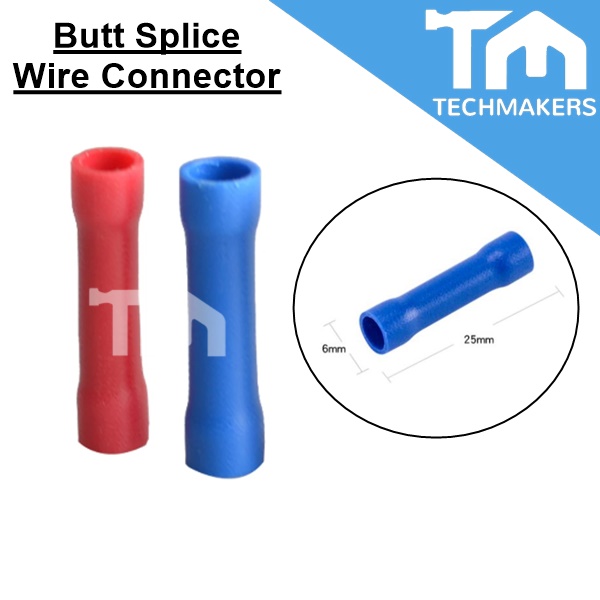 1pcs BV1.25(Red) BV2(Blue) Straight Butt Wire Terminal Splice Crimp PVC