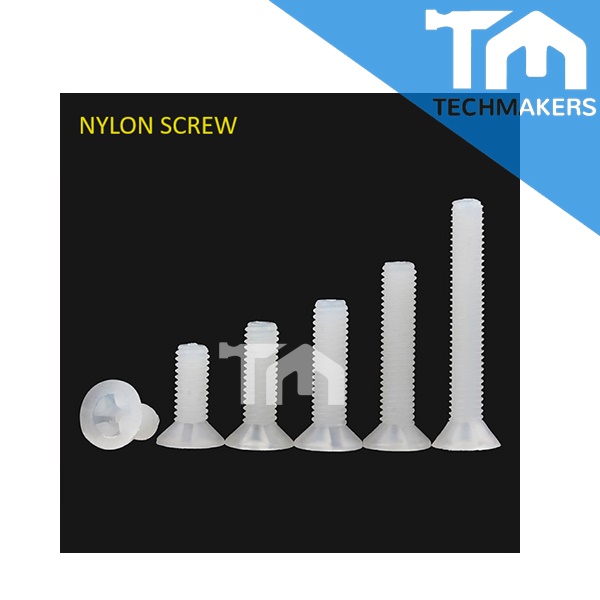 M3 M4 M5 Nylon ABS Plastic Screws Phillips Countersunk / Flat Head Screw TechMakers Cross