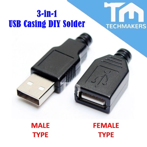 3-in-1 USB Plug Connector Shell DIY ( Type A - Female/Male) Casing ABS ...